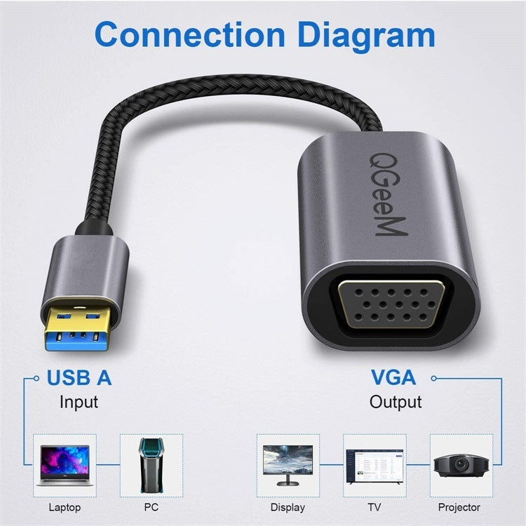 QGeeM QG-UA07-A USB 3.0 to VGA High Speed Transfer Multi-Display Video Converter(Silver Gray) - Computer & Networking by QGeeM | Online Shopping UK | buy2fix