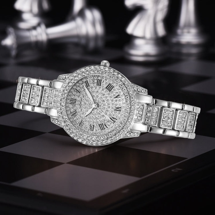 Full Diamond Roman Literal Steel Strap Quartz Watch, Color: Silver+Bracelet - Alloy Watches by buy2fix | Online Shopping UK | buy2fix