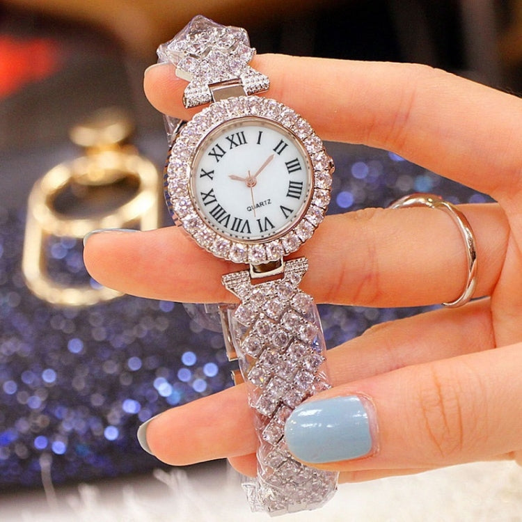 Roman Pattern Diamond Ladies Quartz Watch, Color: Silver+Bracelet - Alloy Watches by buy2fix | Online Shopping UK | buy2fix