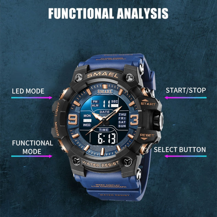 SMAEL 8049 Waterproof Sports Watch Men Multi-function Night Light Electronic Watch(Black Blue Purple) - Leather Strap Watches by SMAEL | Online Shopping UK | buy2fix