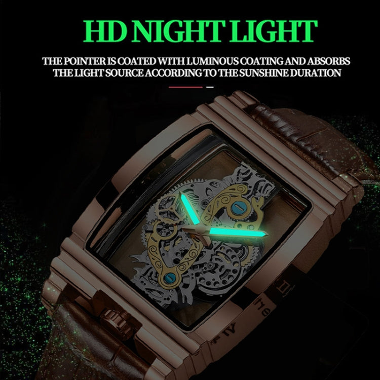 BINBOND B5011 Gear Hollow Outdoor Waterproof Luminous Men Business Watches(Black Leather Black Steel) - Metal Strap Watches by BINBOND | Online Shopping UK | buy2fix