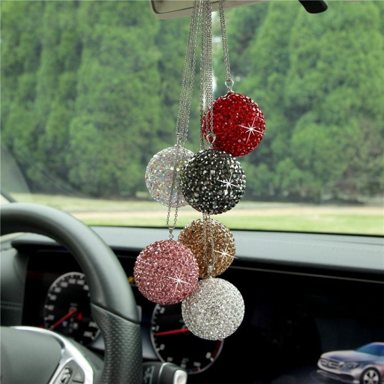 Car Diamond Crystal Ball Rearview Mirror Decoration Pendant(Pink) - In Car by buy2fix | Online Shopping UK | buy2fix