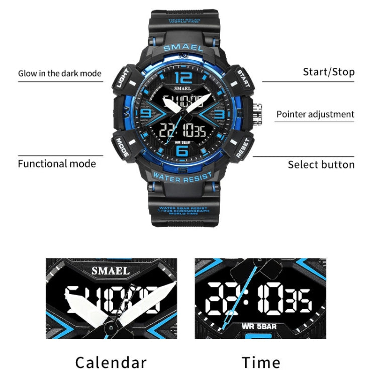 SMAEL 8076 Outdoor Night Light Mountain Climbing Men Sports Watch(Blue) - Sport Watches by SMAEL | Online Shopping UK | buy2fix
