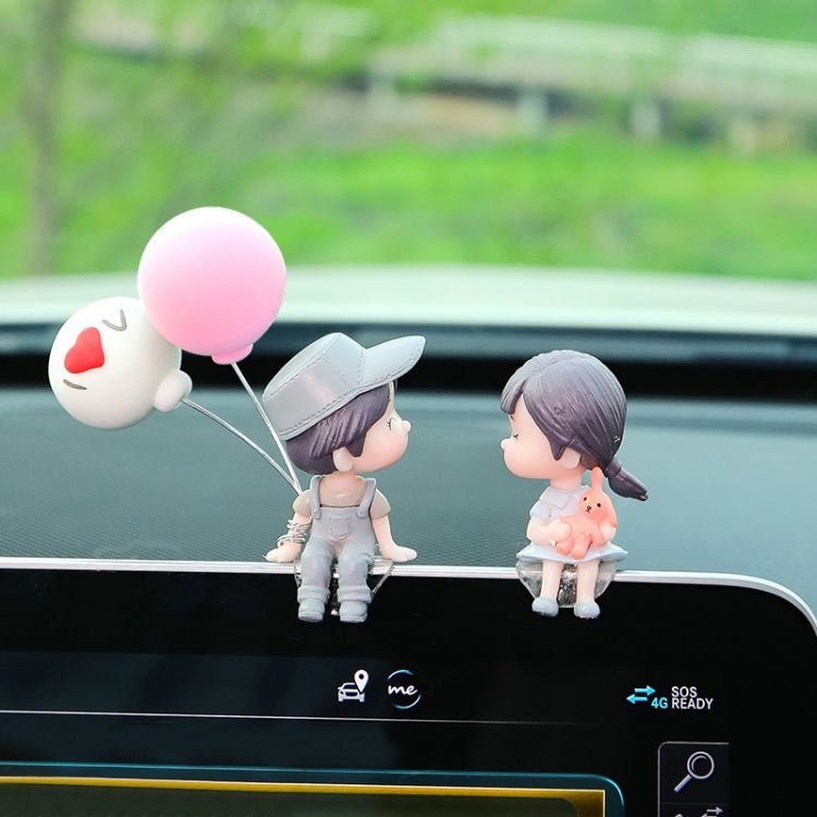 2pcs Car Ornament Ornament Lovely Kissing Couple Doll, Color: Gray+Balloon - In Car by buy2fix | Online Shopping UK | buy2fix