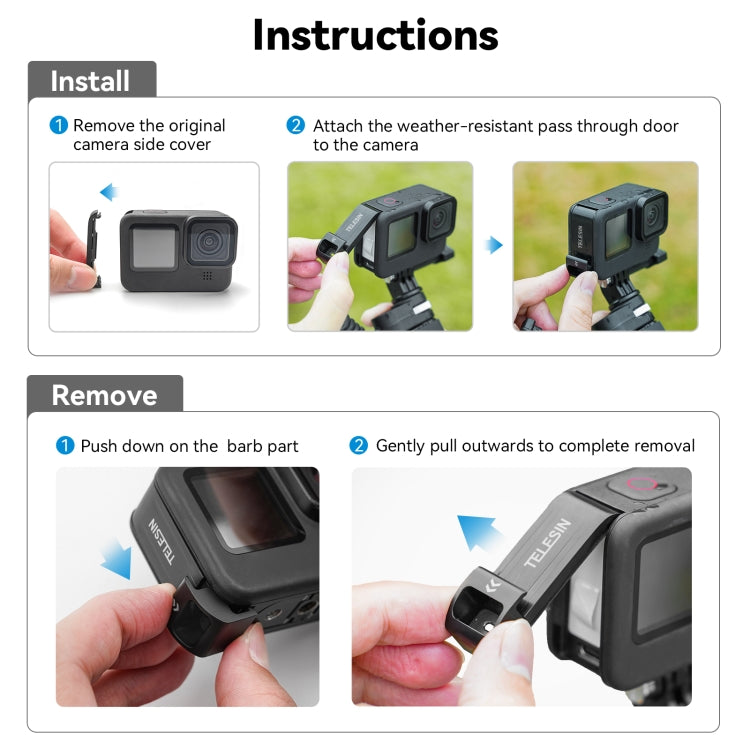 For GoPro Hero11 Black / HERO10 Black /9 Black TELESIN Waterproof Side Cover Easy Removable Charging Cover Port(Black) - Skeleton Housing by TELESIN | Online Shopping UK | buy2fix