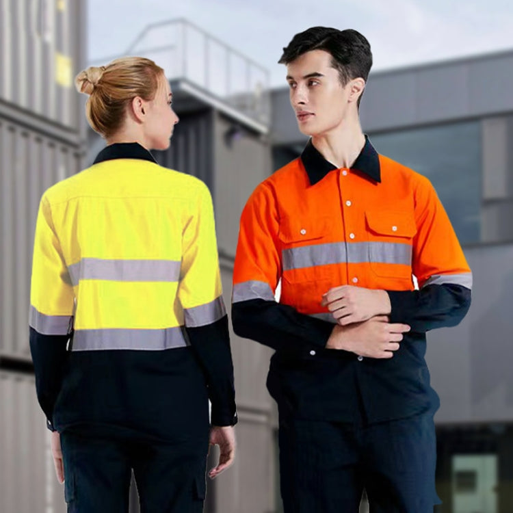 Pure Cotton Long-sleeved Reflective Clothes Overalls Work Clothes, Size: L(Yellow +Blue Top) - Workplace Safety Supplies by buy2fix | Online Shopping UK | buy2fix