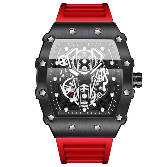 BINBOND B6577 Barrel Shape 30m Waterproof Sports Quartz Watch(Brushed-Red Silicone-Black-Black) - Silicone Strap Watches by BINBOND | Online Shopping UK | buy2fix