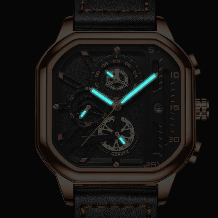 BINBOND B6577 30M Waterproof Luminous Square Quartz Watch, Color: Black Steel-Black-Rose Gold - Metal Strap Watches by BINBOND | Online Shopping UK | buy2fix