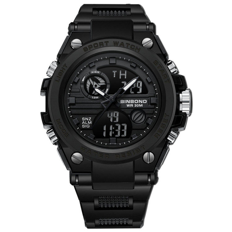 BINBOND B885 Outdoor Sports Timing Dual-Display Waterproof Electronic Watches(Black-Black-Black) - Sport Watches by BINBOND | Online Shopping UK | buy2fix