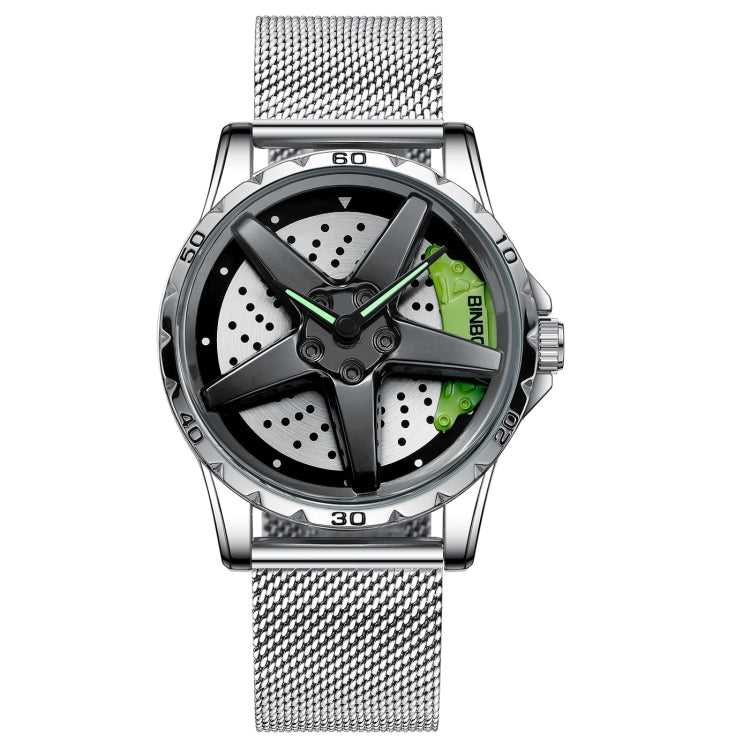 BINBOND D002 Car Hub Dial Multifunctional Waterproof and Wear-resistant Men's Watch(White Net-White-Green) - Metal Strap Watches by BINBOND | Online Shopping UK | buy2fix