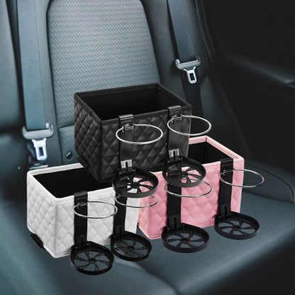 Car Armrest Box Folding Storage Box Multifunctional Water Cup Holder(Leather Pink) - In Car by buy2fix | Online Shopping UK | buy2fix