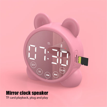 P1 Mini Card Mirror Clock Wireless Bluetooth Speaker with FM Radio(Pink) - Mini Speaker by buy2fix | Online Shopping UK | buy2fix