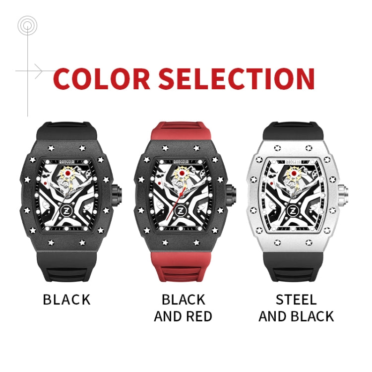 BAOGELA 224143 Barrel-shaped Hollow Surface Silicone Luminous Sports Men Watch(Black Shell Red Belt) - Silicone Strap Watches by BAOGELA | Online Shopping UK | buy2fix