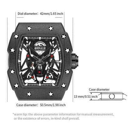 BAOGELA 224145 Barrel Skeleton Waterproof Sports Stainless Steel Silicone Men Watch(Steel Shell Black Belt) - Silicone Strap Watches by BAOGELA | Online Shopping UK | buy2fix