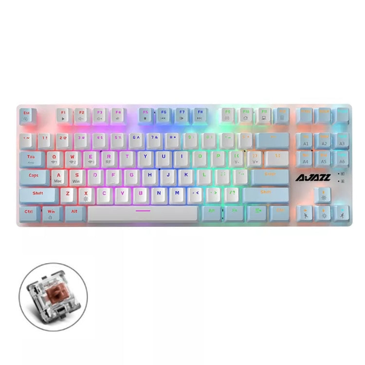 Ajazz AK40pro 87 Keys Bluetooth/Wireless/Wired Three Mode Game Office Mechanical Keyboard Mixed Light Tea Shaft (White Blue) - Wireless Keyboard by Ajazz | Online Shopping UK | buy2fix