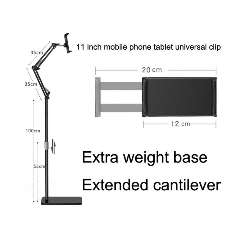 155cm Mobile Phone Tablet Live Broadcast Bedside Lifting Bracket Cantilever Floor Stand (Black) - Lazy Bracket by buy2fix | Online Shopping UK | buy2fix