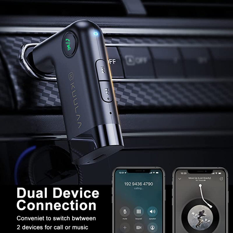 KUULAA KL-YP08 Car Wireless Bluetooth Receiver 5.0 Hands-free AUX 3.5mm(Black) - Bluetooth Adapters by KUULAA | Online Shopping UK | buy2fix