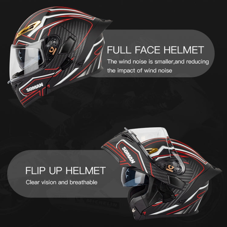 SOMAN Motorcycle Dual Lens Riding Peel-Off Full Coverage Helmet, Size: XL(Pearl White) - Helmets by SOMAN | Online Shopping UK | buy2fix