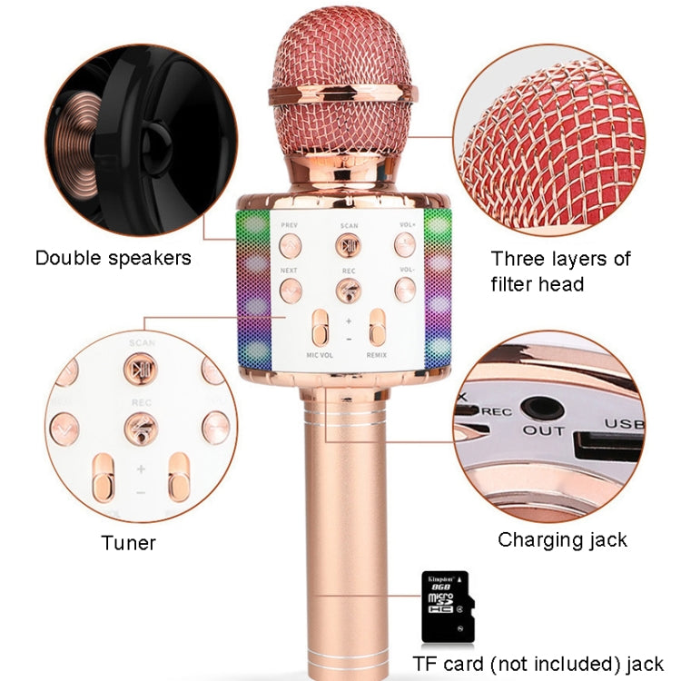 WS-858L LED Light Flashing Wireless Capacitance Microphone Comes With Audio Mobile Phone Bluetoon Live Microphone(Gold) - Microphone by buy2fix | Online Shopping UK | buy2fix