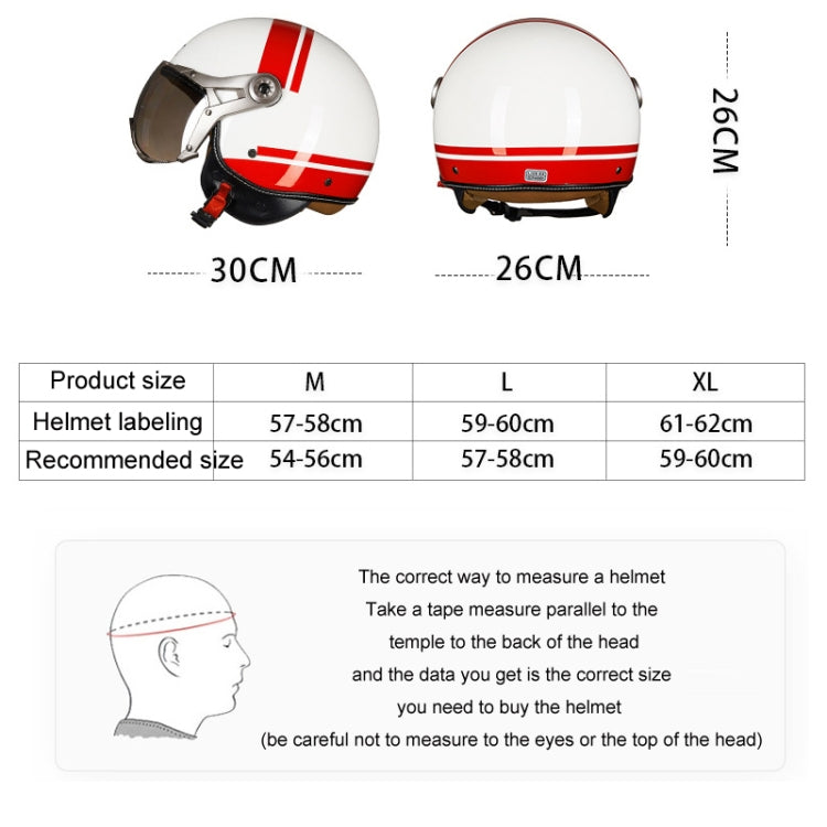 GXT Electric Vehicle Half Cover Helmet Four Seasons Retro Helmet, Size: XL(Painted White Red Stripes) - Helmets by GXT | Online Shopping UK | buy2fix
