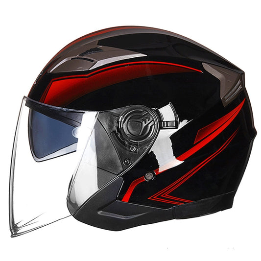 GXT 708 Electric Vehicle Dual Lens Helmet Four Seasons Safety Helmet, Size: M(Bright Black Red) - Helmets by GXT | Online Shopping UK | buy2fix