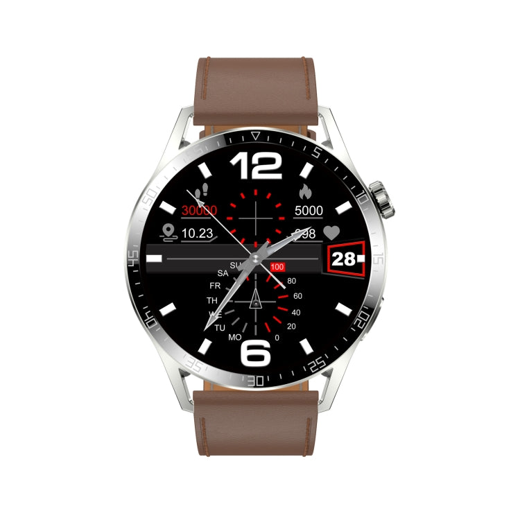 Sports Health Monitoring Waterproof Smart Call Watch With NFC Function, Color: Silver-Brown Leather+Red Silicone - Smart Watches by buy2fix | Online Shopping UK | buy2fix