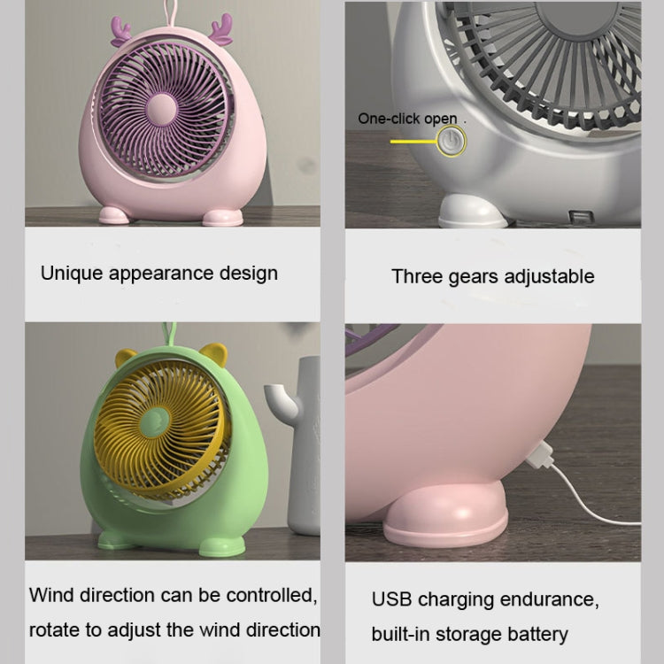 Dormitory Portable Animal Ear Desktop Electric Fan, Style: Charging Version White - Electric Fans by buy2fix | Online Shopping UK | buy2fix