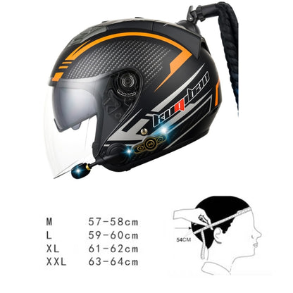 KUQIBAO Motorcycle Bluetooth Headset Double Lens Helmet With Braid, Size: M(Bright Black Phantom Fiber) - Helmets by KUQIBAO | Online Shopping UK | buy2fix