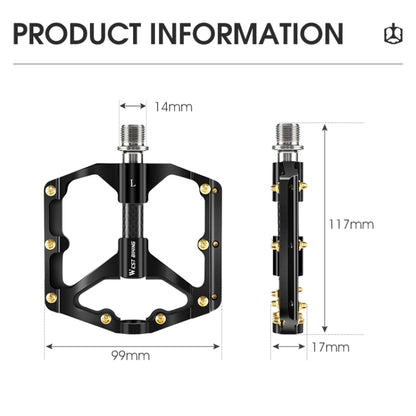 WEST BIKING 3 Bearings Ultralight Carbon Fiber Bushing Mountain Bike Pedal(Red) - Pedals by WEST BIKING | Online Shopping UK | buy2fix