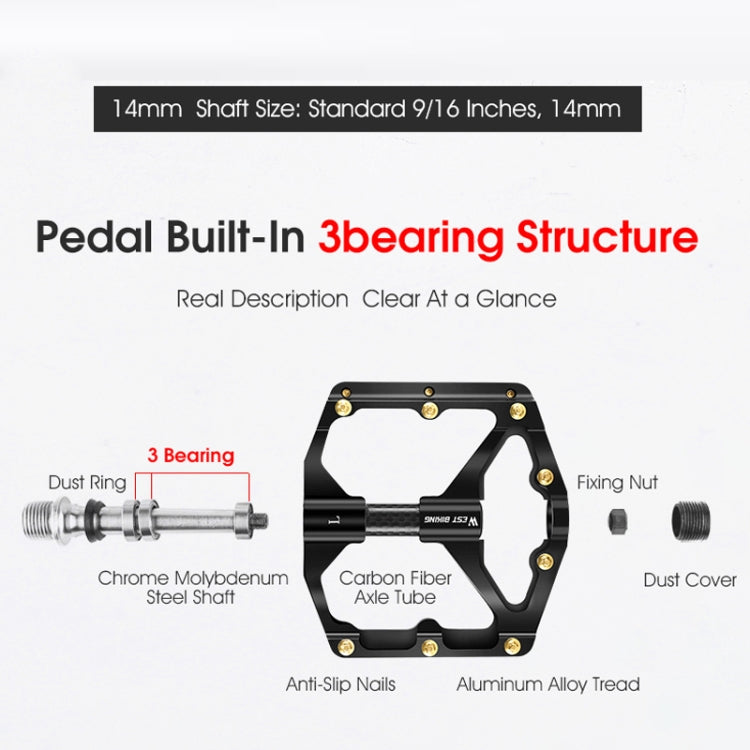 WEST BIKING 3 Bearings Ultralight Carbon Fiber Bushing Mountain Bike Pedal(Red) - Pedals by WEST BIKING | Online Shopping UK | buy2fix