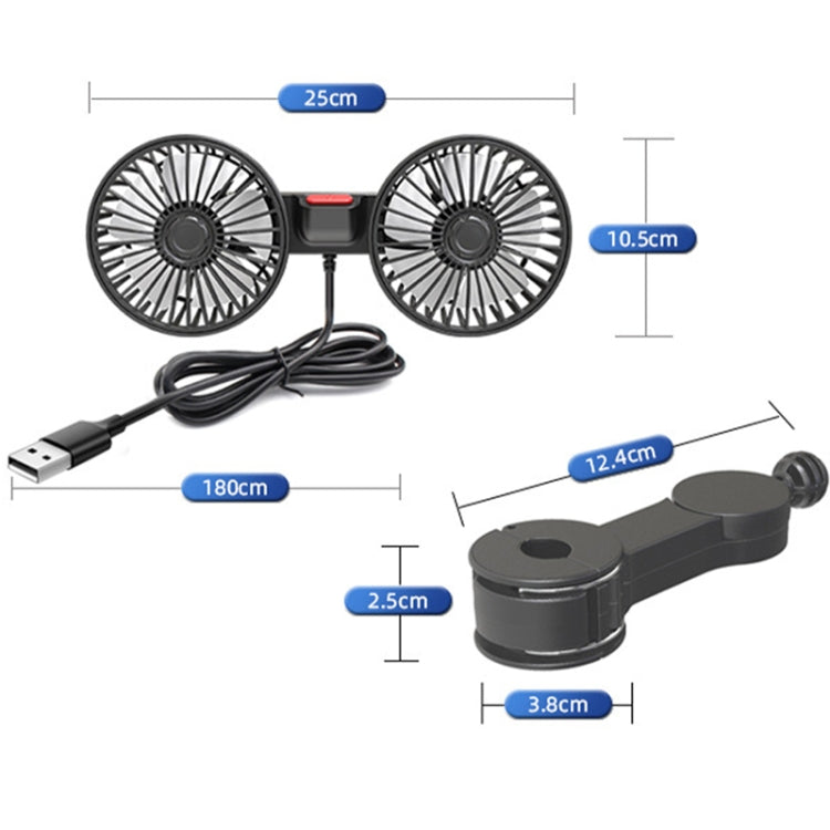 12V/24V Car Rear Seat Back USB Interface Powerful Double-headed Fan(F4207) - Heating & Fans by buy2fix | Online Shopping UK | buy2fix