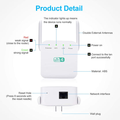 2.4G 300M Wi-Fi Amplifier Long Range WiFi Repeater Wireless Signal Booster US Plug White - Broadband Amplifiers by buy2fix | Online Shopping UK | buy2fix