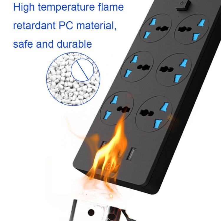 TB-T12 3000W 2m 4-USB Ports + 6-Jacks Multifunctional Flame-Retardant Socket With Switch(EU Plug) - Extension Socket by buy2fix | Online Shopping UK | buy2fix