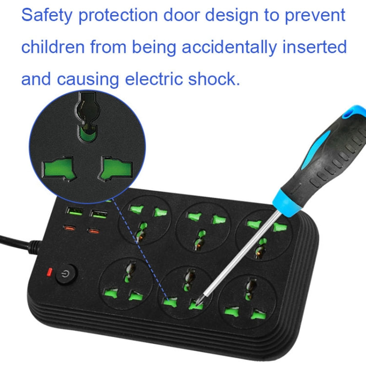 T24 2m 3000W 6 Plugs + PD + 4-USB Ports Multifunctional Flame-Retardant Socket With Switch(UK Plug) - Extension Socket by buy2fix | Online Shopping UK | buy2fix