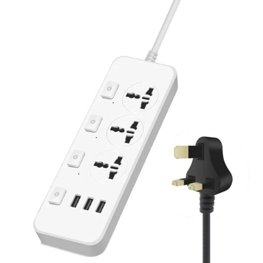 T14 2m 2500W 3 Plugs + 3-USB Ports Multifunctional Socket With Switch, Specification: UK Plug (White) - Extension Socket by buy2fix | Online Shopping UK | buy2fix