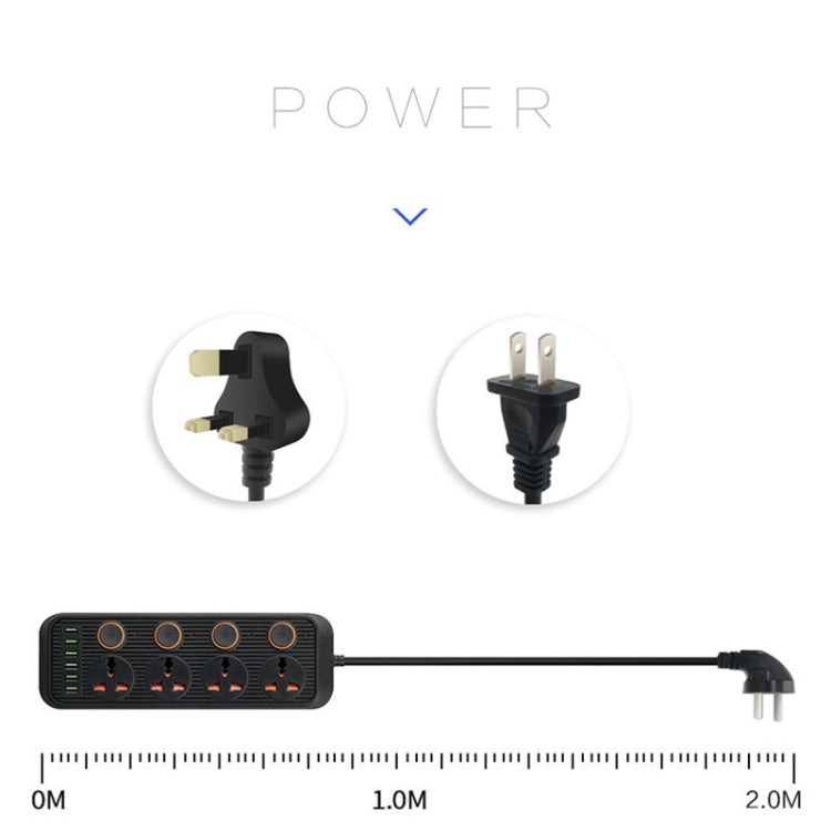 A05 2m 3000W 4 Plugs + 6-USB Ports Multifunctional Flame-Retardant Socket With Switch(UK Plug) - Extension Socket by buy2fix | Online Shopping UK | buy2fix