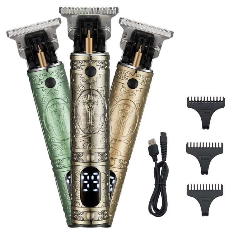 Vintage Pharaoh Engraving USB Rechargeable Hair Clipper With LCD Display(Green) - Hair Trimmer by buy2fix | Online Shopping UK | buy2fix