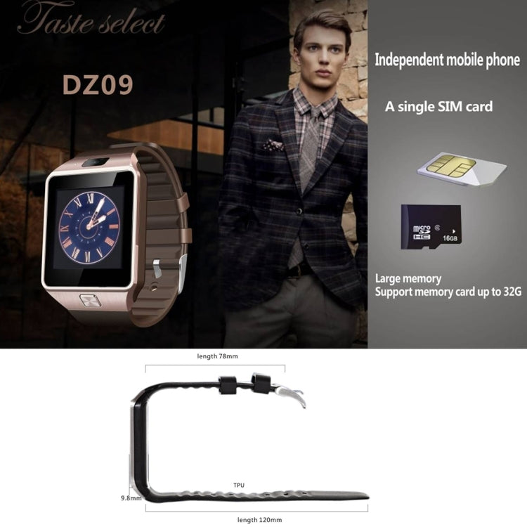 DZ09 1.56 inch Screen Bluetooth 3.0 Android 4.1 OS Above Smart Watch Phone with Bluetooth Call & Call Reminder & Sleep Monitor & Pedometer & Sedentary Reminder & Calendar & SMS & Audio and Video Player & Anti-loss Function(Gold) - Smart Watches by buy2fix | Online Shopping UK | buy2fix