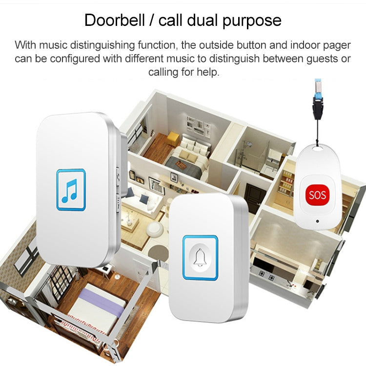 CACAZI C86 Wireless SOS Pager Doorbell Old man Child Emergency Alarm Remote Call Bell, UK Plug(White) - Wireless Doorbell by CACAZI | Online Shopping UK | buy2fix